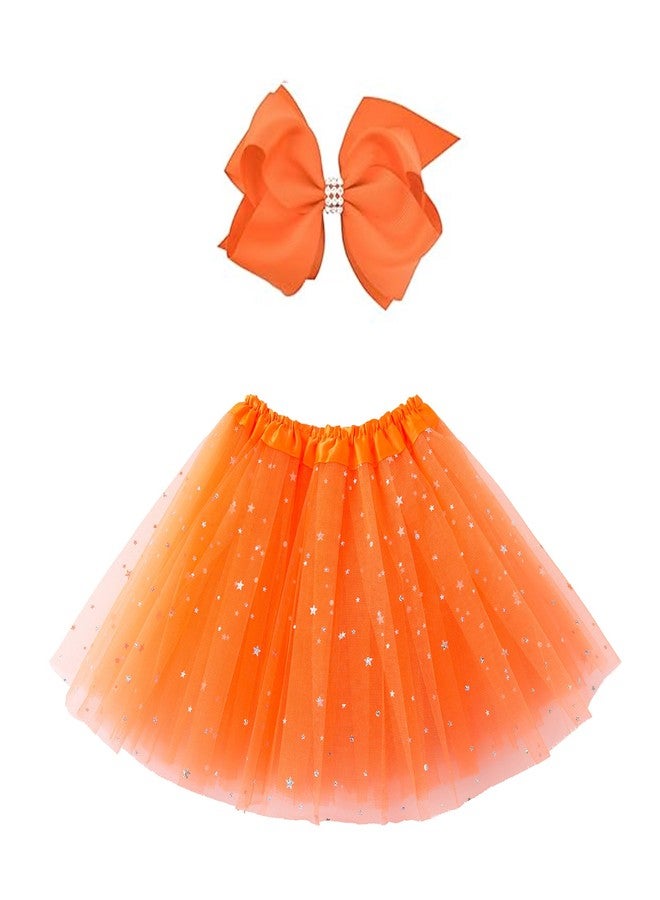 Jastore® Girls Layered Stars Sequins Tutu Skirt Princess Ballet Dance Dress (Orange) - Image 1